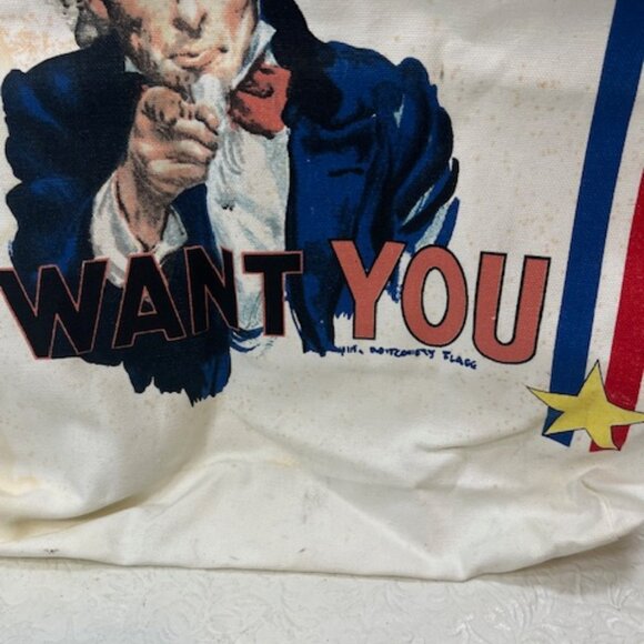 Two Sided Uncle Sam" I Want You" Canvas USA Themed Shopping Tote Bag 13"x4"x14" - Picture 14 of 16